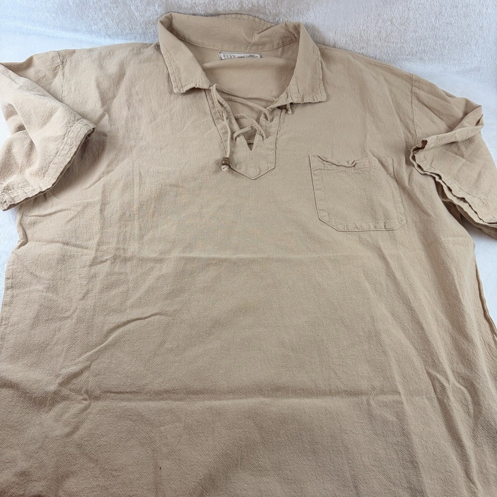 Seaspice Resort Wear XL Khaki 100% Peruvian Cotton Lace-Up Top As Is See Pics
